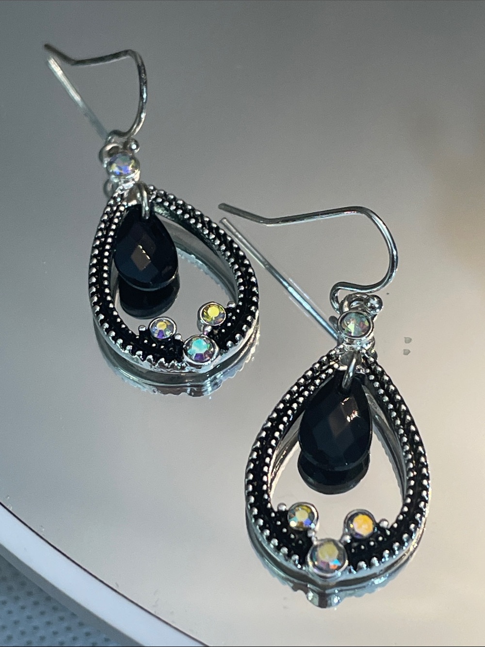 Main Street Black Teardrop and Crystal Dangle Earrings